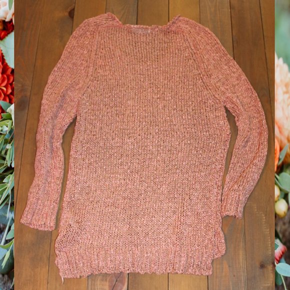 Maurices Open Weave Pink & Tan Sweater Tunic – Size Small - Picture 3 of 4
